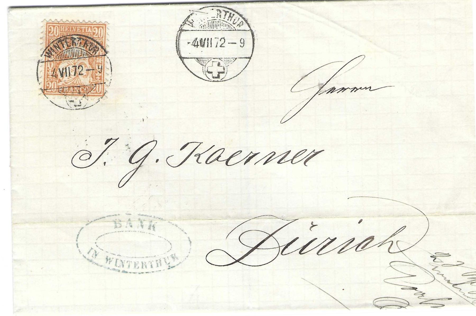Tutti i francobolli: Faltbrief Winterthur - Zürich 1872 – Usato da Wildhaus venduto da Brunphil