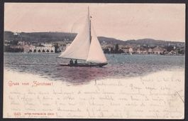 Zürich und Zürichsee Segelschiff coloriert Feldpoststempel