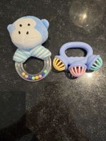 Baby Rassel Set zwei Stück Plüsch und Kunststoff neu blau