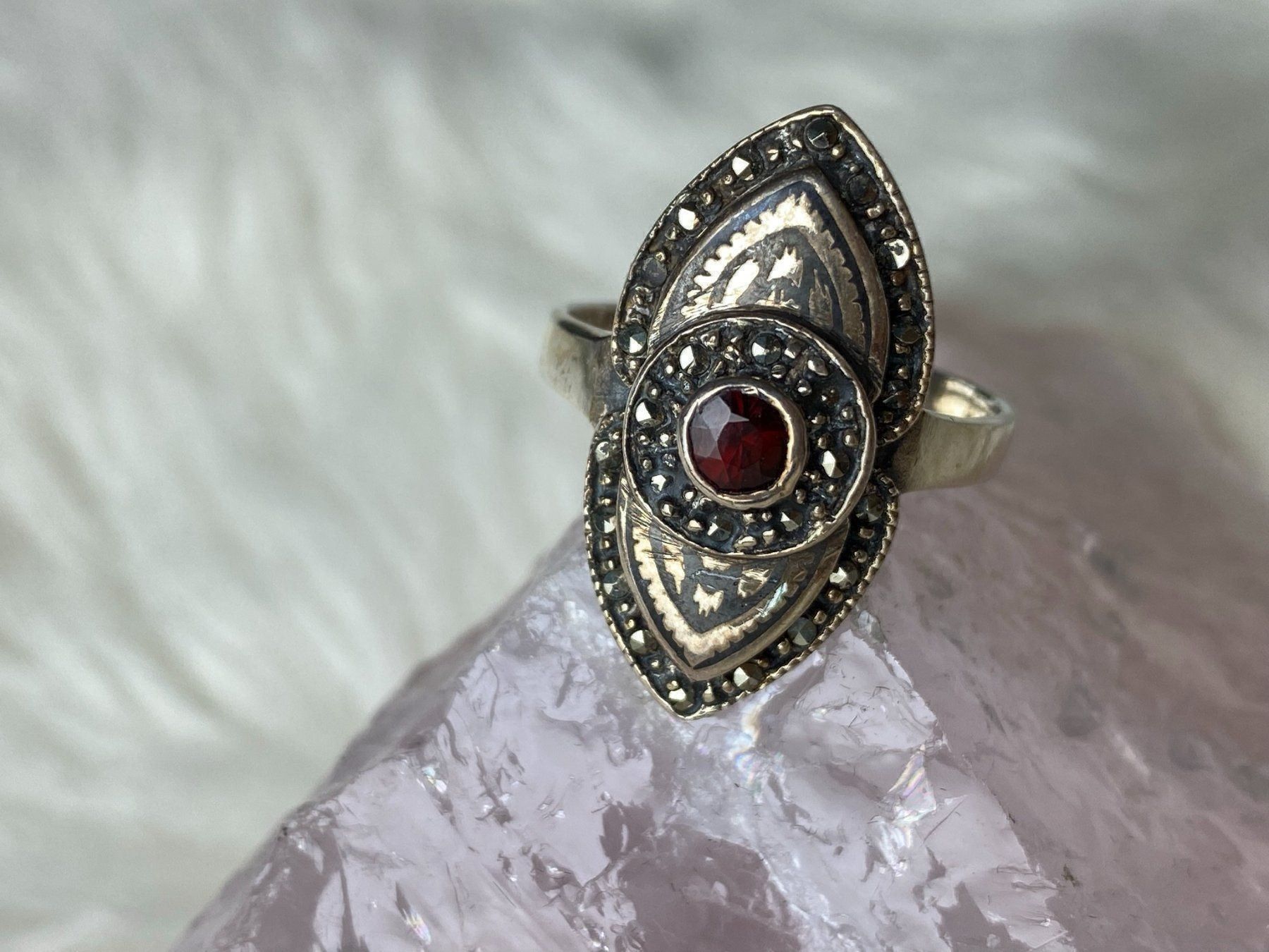 Ringe: Ring Silber 925 mit rotem Stein – Gebraucht aus Istighofen von Ringparadies