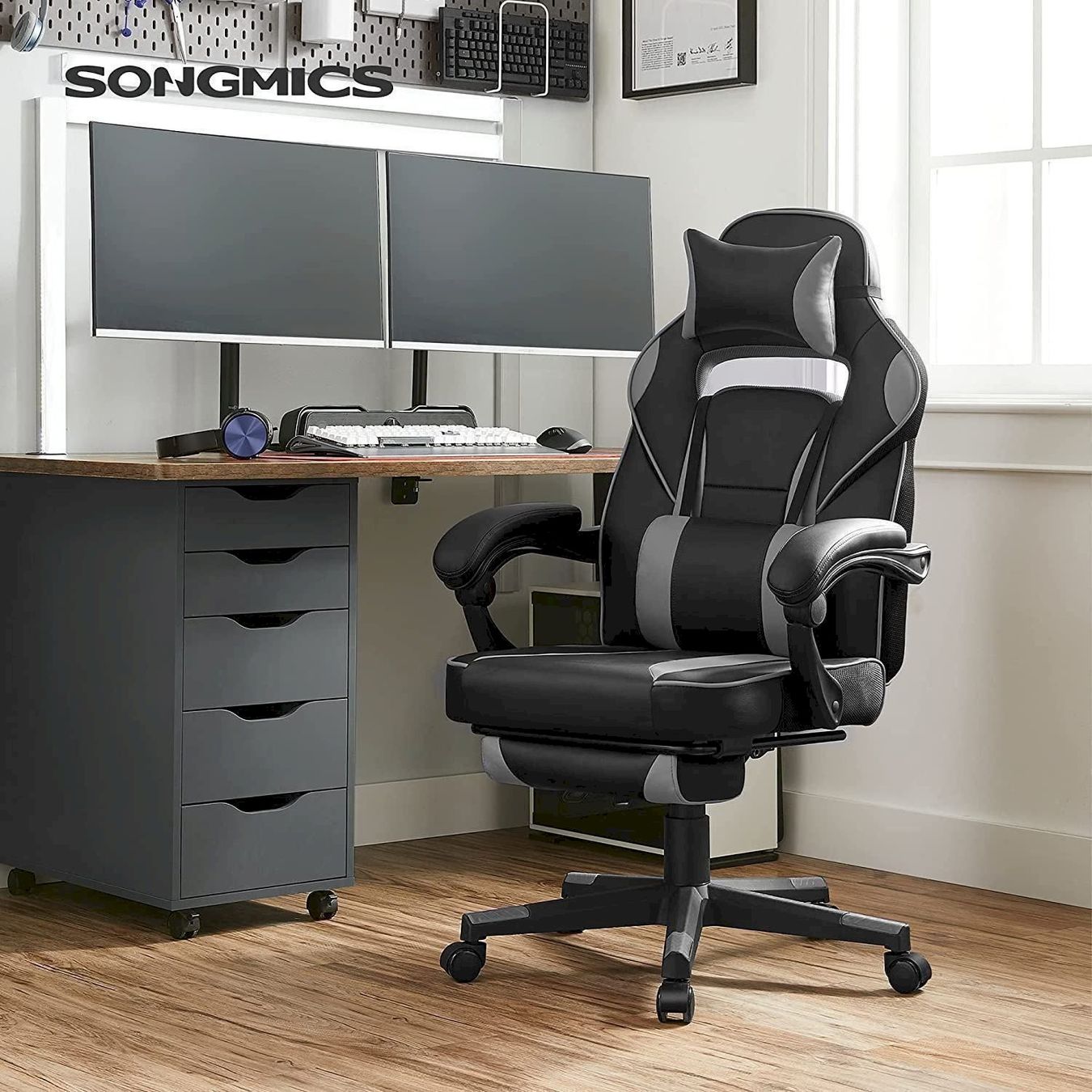 Sedie per ufficio: SONGMICS Gamingstuhl schwarz-grau – Nuovo e nell'imballaggio originale da Bottighofen venduto da zaap 2