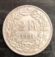2 Franken Münze 1921 Silbermuenze. Guter Zustand