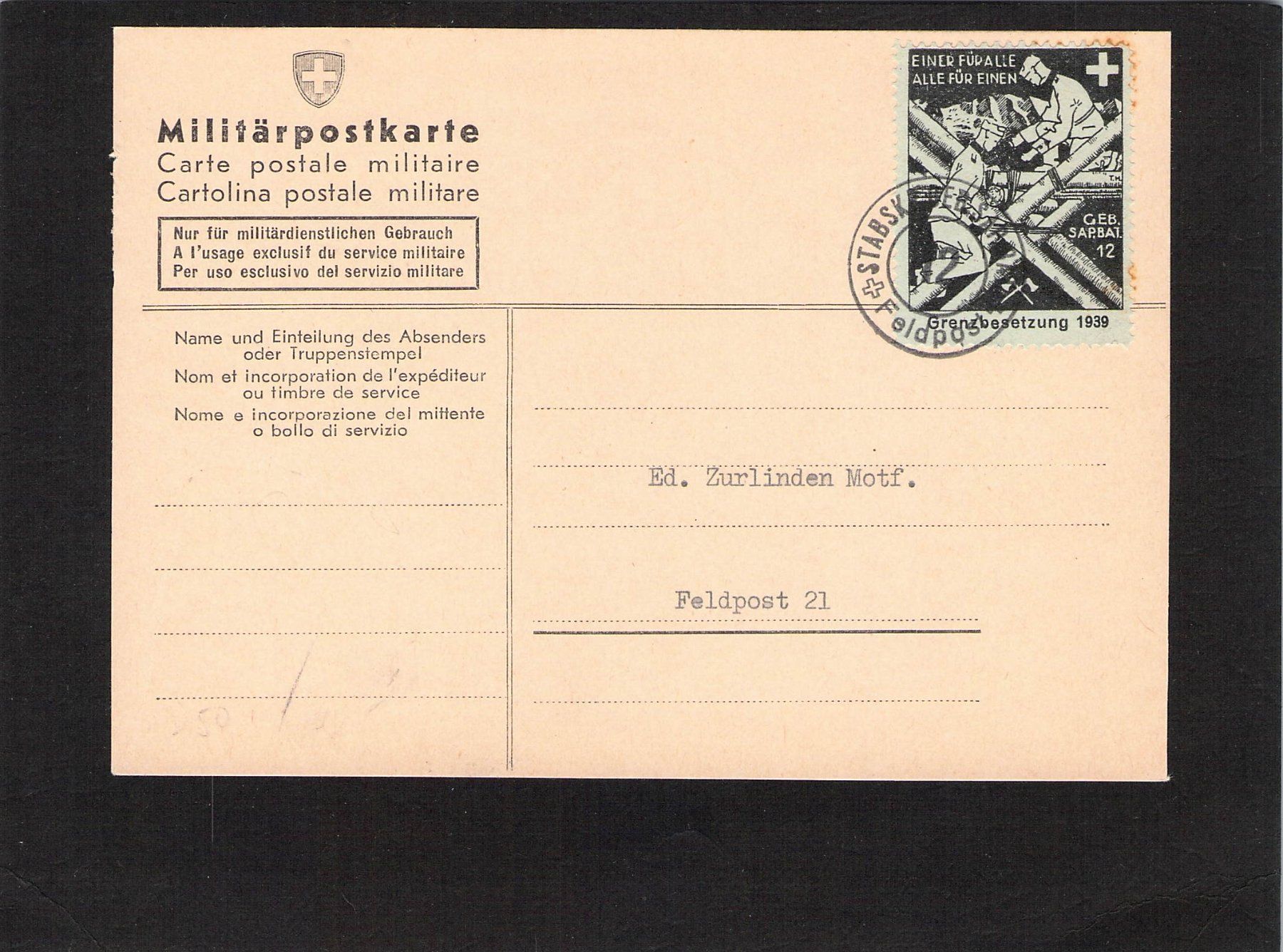 Alle Briefmarken: .Ganzsache Geb. Sap. Bat. 12 – Gebraucht aus Reichenburg von Pipo-67