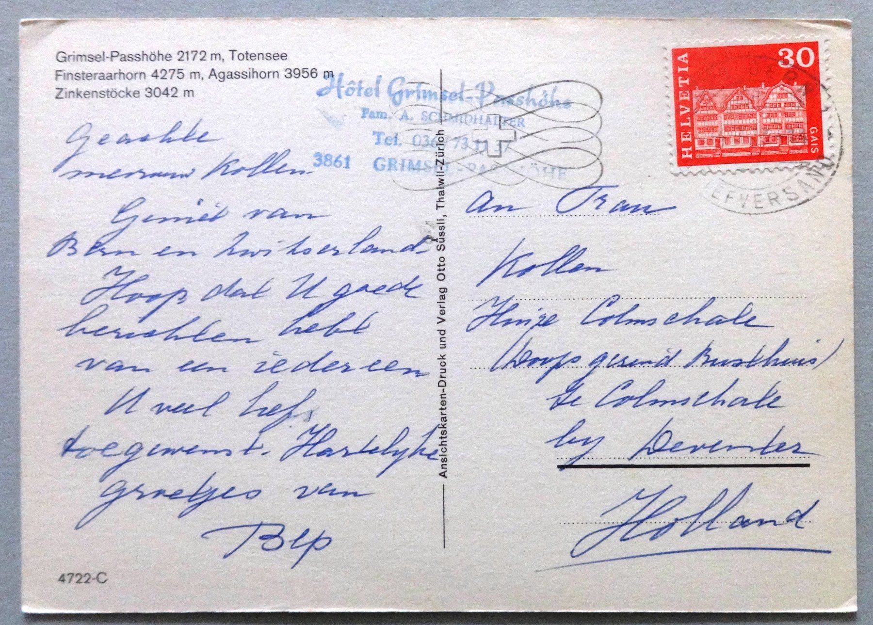 Cartoline postali: Grimsel-Passhöhe 2172 m, Totensee – Usato da Fétigny venduto da Billy2miny 1
