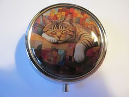 Pillendose mit Katzenmotiv - Neuwertig!