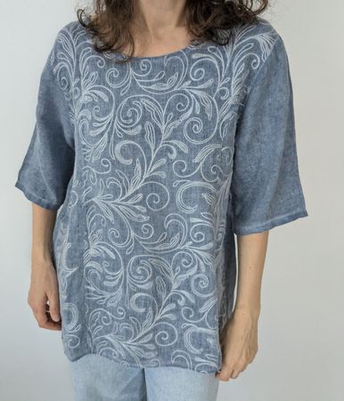 Damen Leinenbluse mit Stickerei Blau Grösse XL n