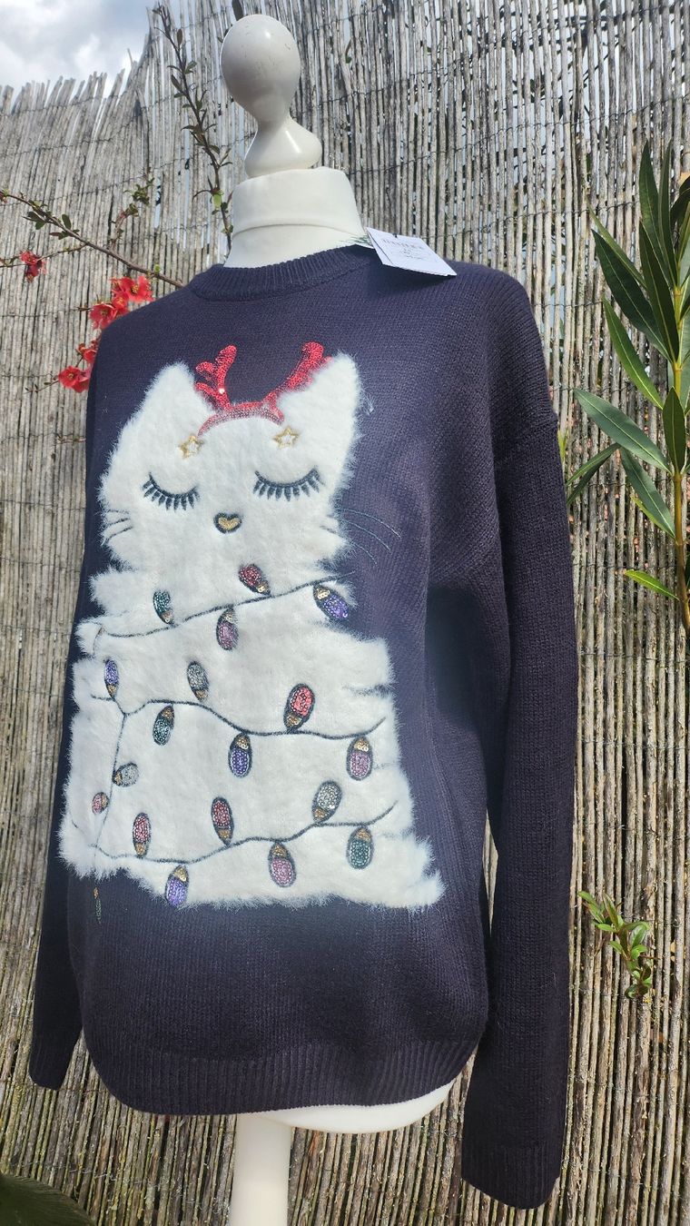 Maglioni & Felpe: Pullover noir motif CHAT Chicorée, taille M, NEUF  – Nuovo e nell'imballaggio originale da Agiez venduto da chouchanelle 2