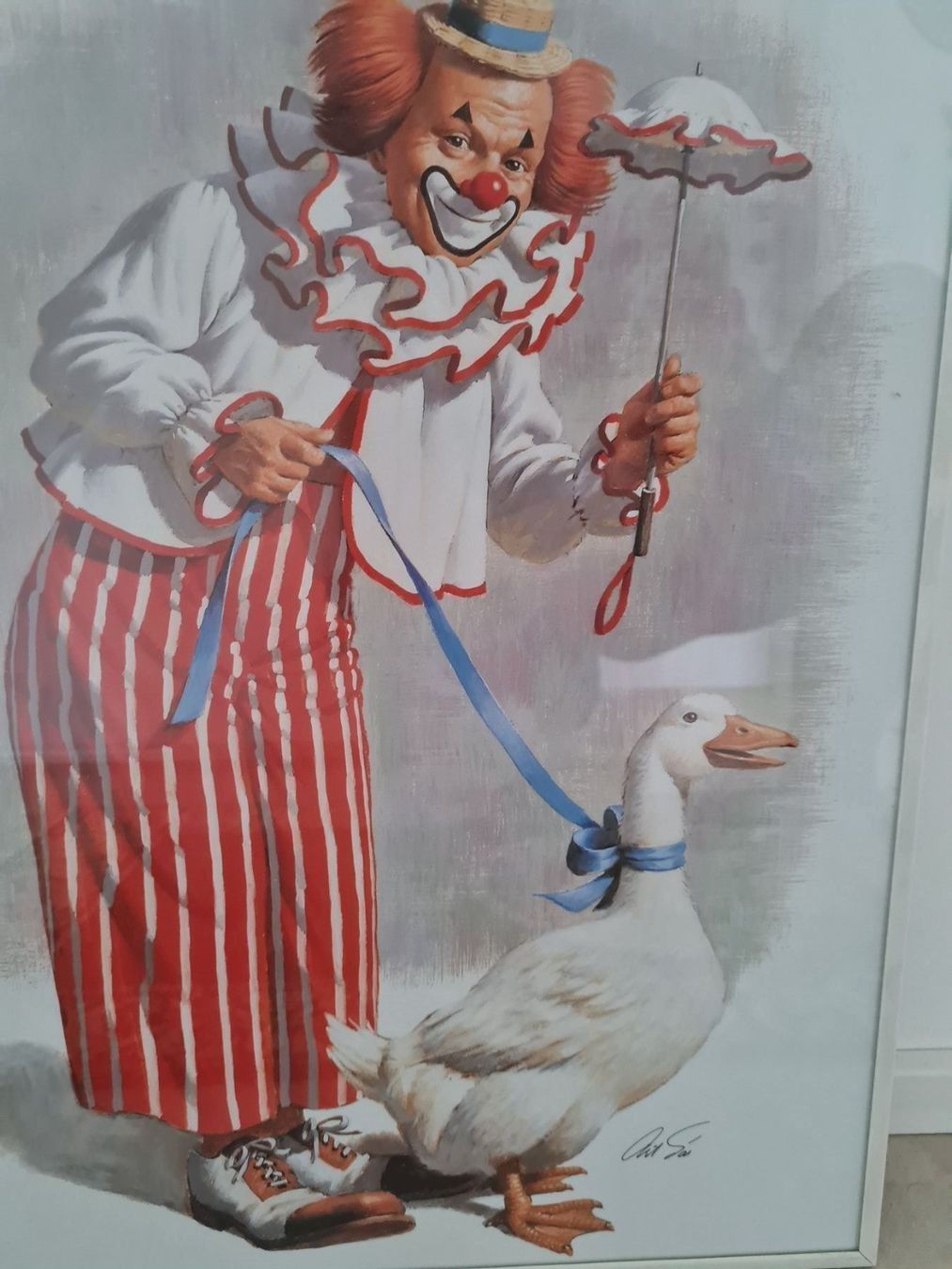 Posters & Illustrations: BILD LUSTIGER CLOWN MIT GANS – D'occasion à Steg im Tösstal par goldlionfree