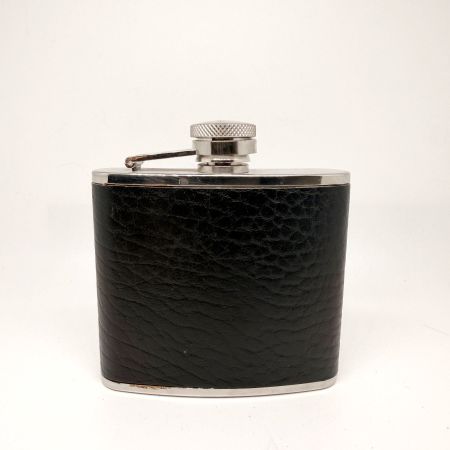 Flachmann Feldflasche Leder Schwarz Metall guter Zustand