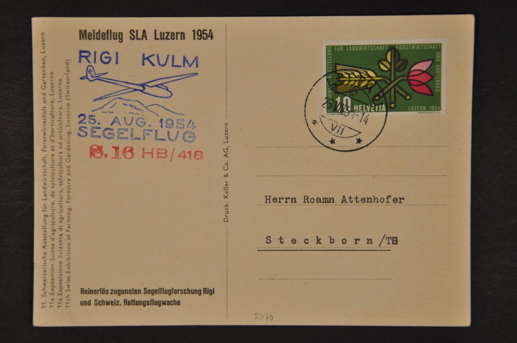 Alle Briefmarken: 1954 Meldeflug Rigi Kulm - Segelflug – Gebraucht aus Wolfhalden von Zinauktion