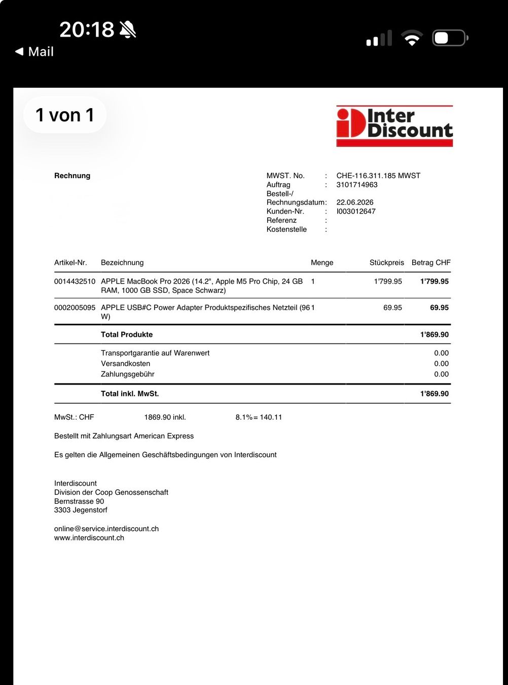 Apple PC: Neues MacBook Pro M5 Pro Chip, 24 GB Memory und 1TB Storage – Nuovo (secondo la descrizione) da Naters venduto da roany13 5