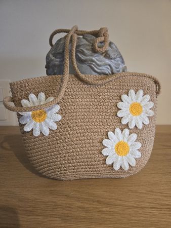Sommer Tasche, Stroh-Look mit Gänseblümchen - Neu!