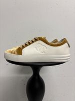 Chanel Low Top Sneaker Leder Samt weiss gold 37.5