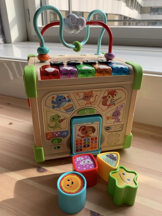 Cube Nature Interactif Multiactivité Cube Nature Interactif VTech - Jouet D'éveil Bébé 9 Mois - Trieur Formes Et Piano - Partiellement En Bois - Français Trieur De Formes Bois