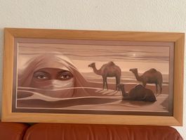 Wandbild Sahara mit Kamelen, gerahmt, Top Zustand!