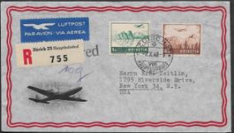 1948 Luftpost CHARGE Privat illust. ZH-NEW YORK schön ab 1.-