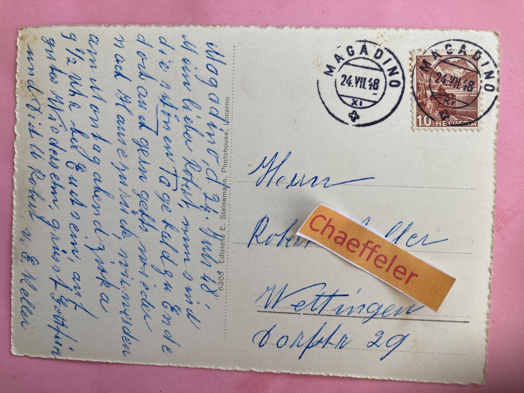 Ansichtskarten: 1948 Jntragna (Centovalli) – Gebraucht aus Zürich von Chaeffeler 1