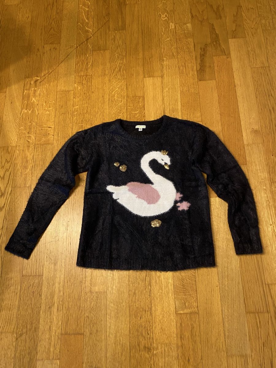 Pullover & Sweatshirts: Schwarzer Winter-Pullover mit Schwan Motiv – Gebraucht aus Hindelbank von 1374