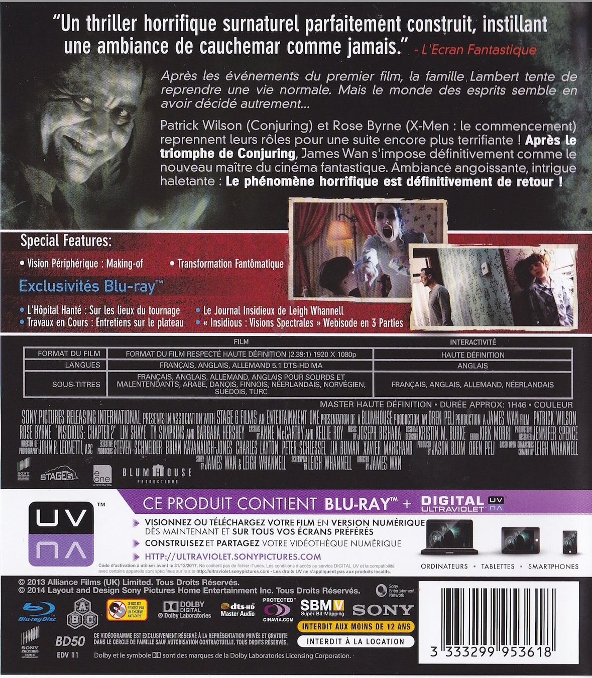 Tutti i DVDs: Insidious : Chapitre 2 (2013, Blu-ray) – Usato da Vevey venduto da zecollector 1