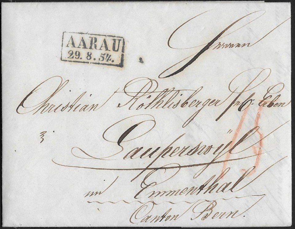 Tous les timbres: 1854 Brief AARAU Datumstab-o eingefasst archivfrisch ab 1.- – D'occasion à Zürich par Zueri50