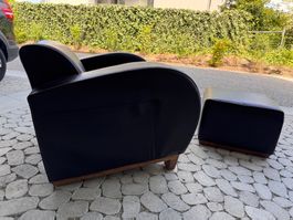 Retro Leder Lounge Sessel mit Hocker