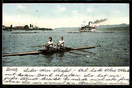 Zürich, Ruderer im Zweier, Dampfschiff