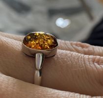 Silberring 925 mit echtem Bernstein  Gr.56/57