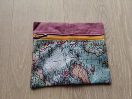 Handgefertigte Kosmetiktasche/Etui mit Weltkartenmotiv