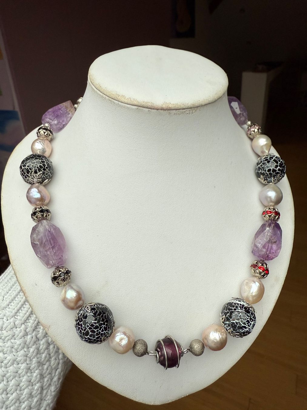 Catenine: Wunderschöne, Unikate, lange Amethyst, Perlen Kette -  NEU – Nuovo (secondo la descrizione) da Basel venduto da Chili007 3