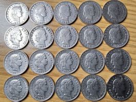 20 Rappen 1883/1938 - magnetisch - Lot 20 Stück!