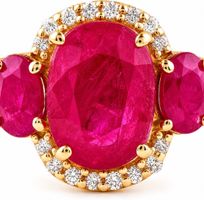 14K Gold Ring 3 Rubine 3.15ct 30 Diamanten HRD Zertifikat