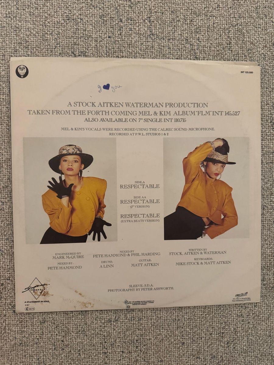 Dischi in vinile: Mel & Kim - Respectable -  12" Maxi - 80s – Usato da Rorbas venduto da BlackstarRecords 1