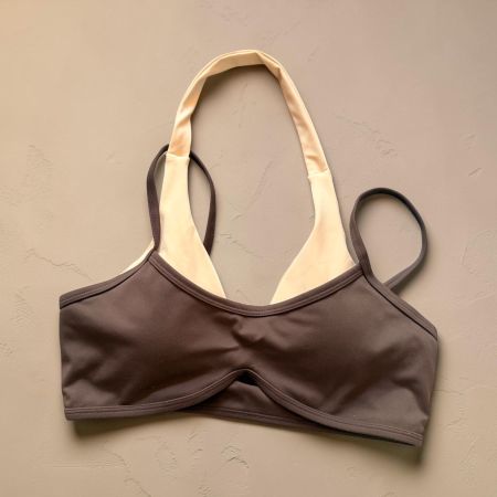 Sport Top Oberteil braun beige Neckholder Design neu