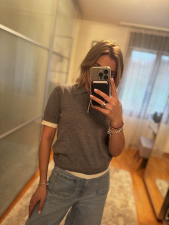 NEW Zara Woman Knitted Polo Shirt Grey M