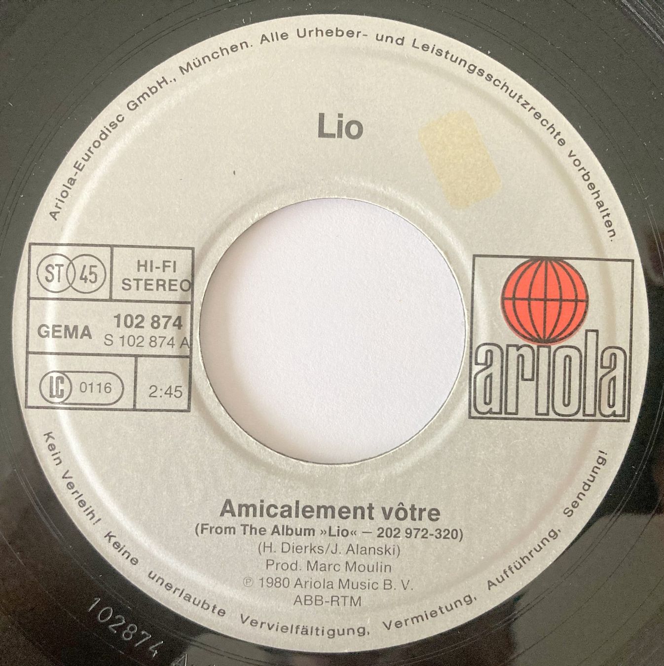 Dischi in vinile: LIO - AMICALEMENT VOTRE – Usato da Bottens venduto da hotter-than-hell 2