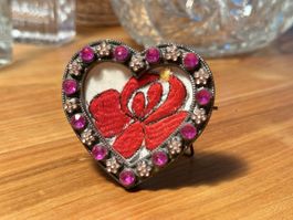Herz-Bilderrahmen Stickerei Strass Vintage Geschenkidee