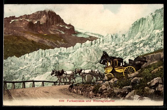 Cartoline postali: Furkastrasse und Rhonegletscher, Postkut – Usato da Berlin venduto da bartko-reher