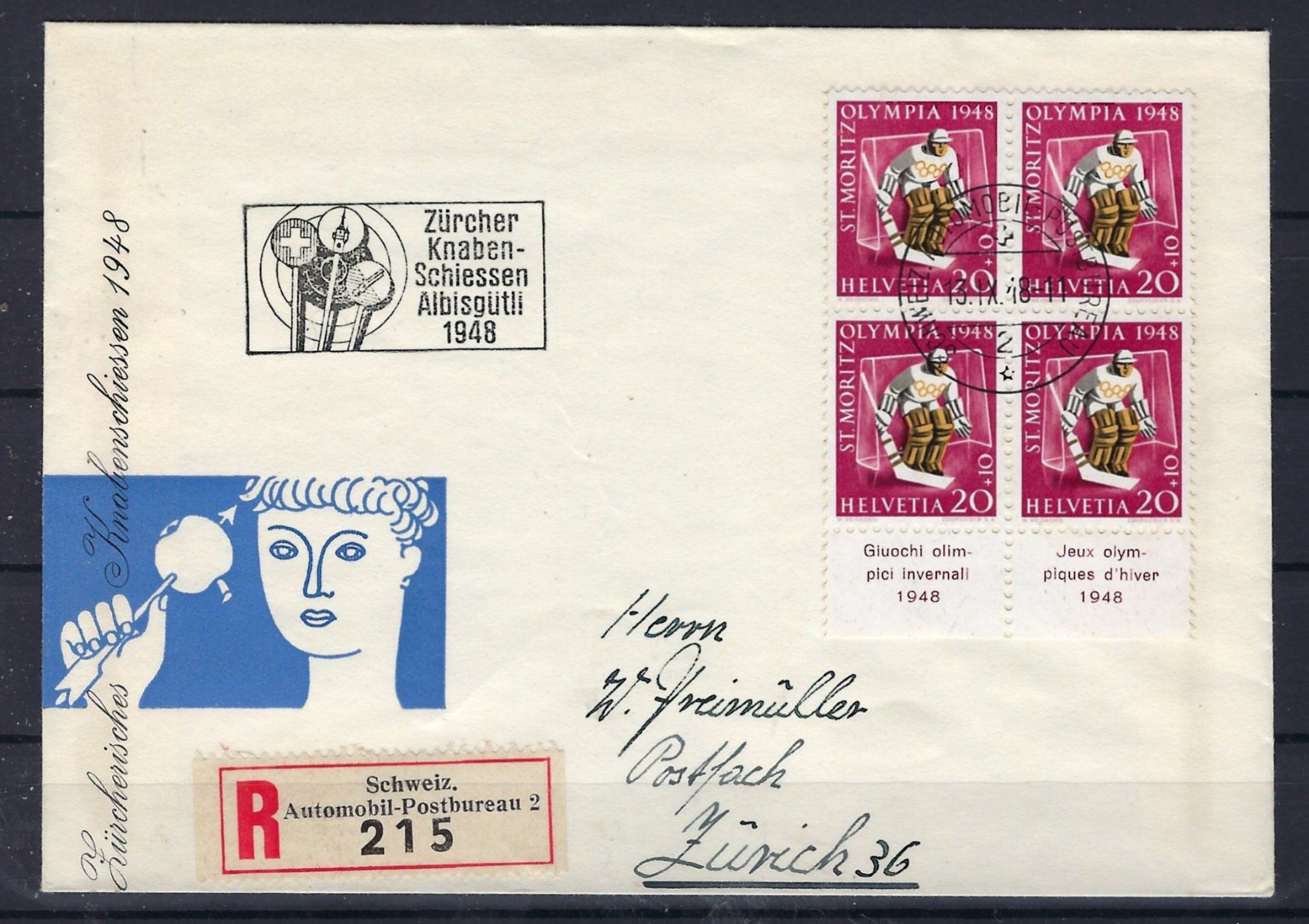 Tutti i francobolli: 1948 Olympia Viererblocks  Einschreibebrief 16051 – Usato da Lunden venduto da Animus999 1