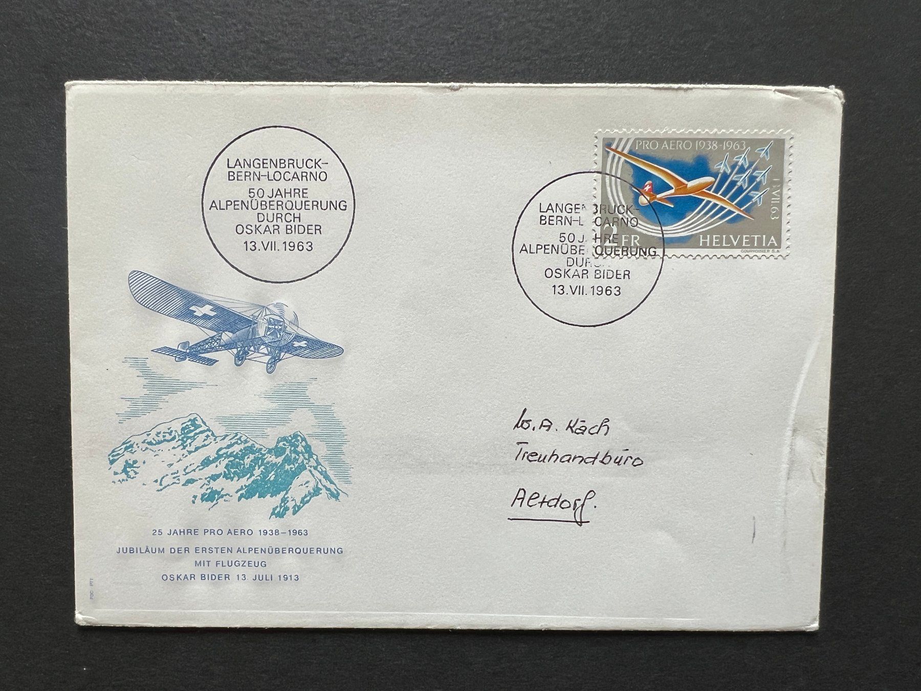 Alle Briefmarken: Flugbrief Pro Aero 1963 (M70) – Gebraucht aus Hinwil von Sidi4