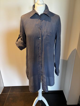 0039 Italy Leinen Hemdbluse dunkelblau Grösse S 100% Leinen
