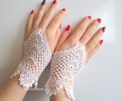 Spitzen Brauthandschuhe, Grösse L, Vintage Style