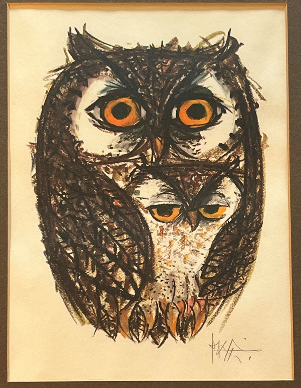 Dipinti: PIATTI Original signierte Eulenlithographie, gerahmt. – Usato da Basel venduto da PAUL_ART