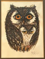 PIATTI Original signierte Eulenlithographie, gerahmt.