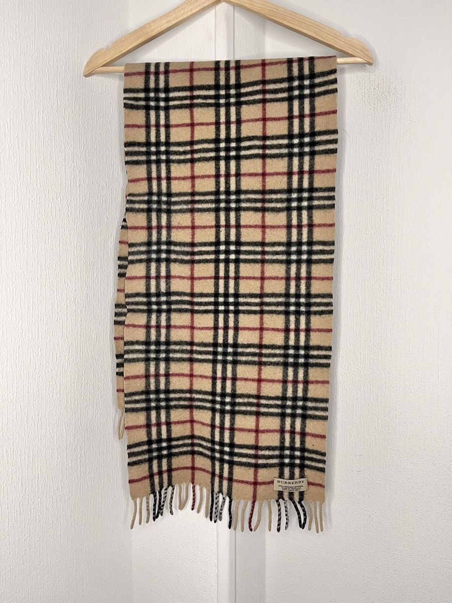 Burberry Foulard & Sciarpe: Burberry Scarf Check Pattern Cashmere Wool Blend Beige – Usato da Lausanne venduto da Danash