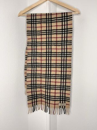 Burberry Scarf Check Pattern Cashmere Wool Blend Beige