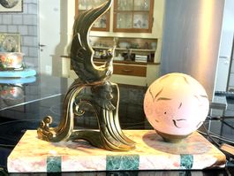 ART DECO TISCHLAMPE ZINKGUSS MARMOR GLAS FRANKREICH UM 1930