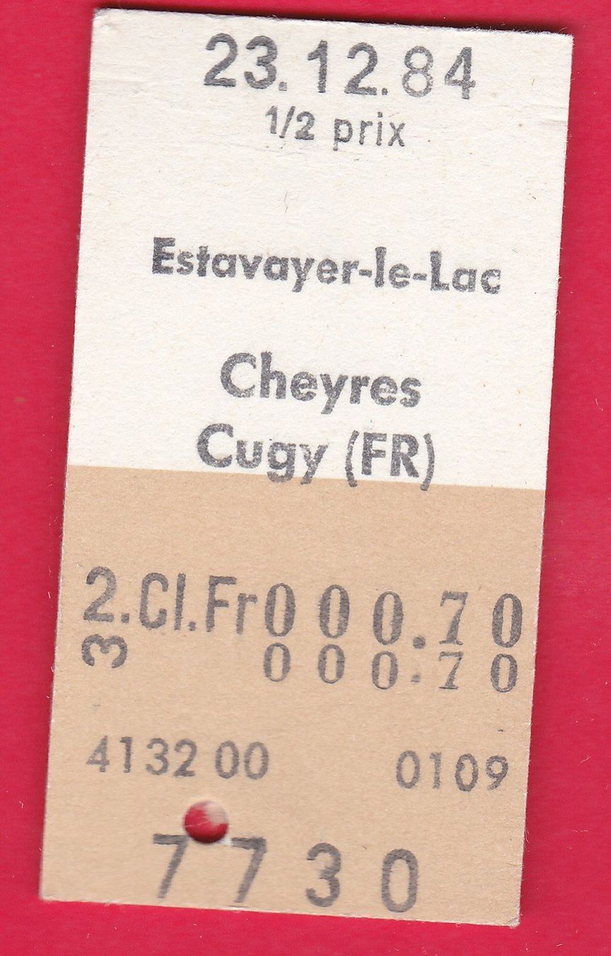 Tickets: KARTON BILLETT, ESTAVAYER-LE-LAC - CUGY, 2.KLASSE, EINFACH, – Gebraucht aus Oberrieden von Gebirgsstelze