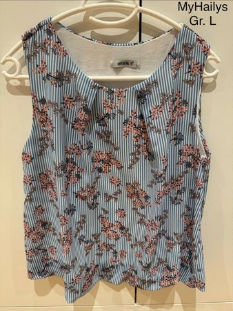 ärmelloses blau-weiss gestreiftes blumiges Shirt MyHailys