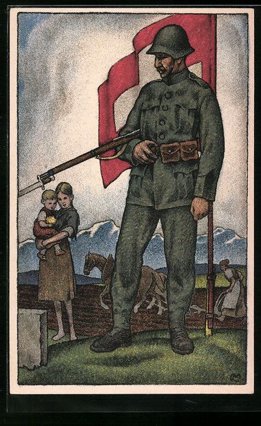 Foto, Lettere & Cartoline: Carl Moos: Soldat behütet schweizer Bau – Usato da Berlin venduto da bartko-reher
