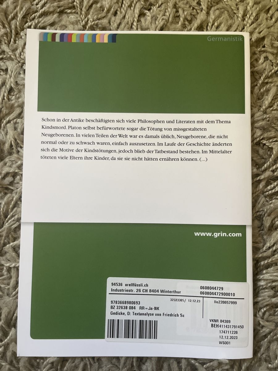 Libri: Die Kindsmörderin Schiller Textanalyse – Nuovo (secondo la descrizione) da Lausen venduto da secondhand_basel 1